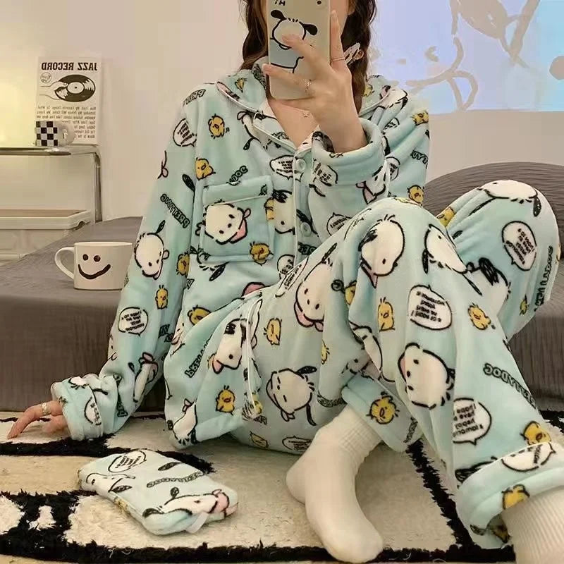 Sanrio Pochacco Women's Pajamas Cute Sleeping Clothes Womens Sleep Tops  Cotton Sleepwear Pijama Sets Pyajamas Femme Leisurewear 